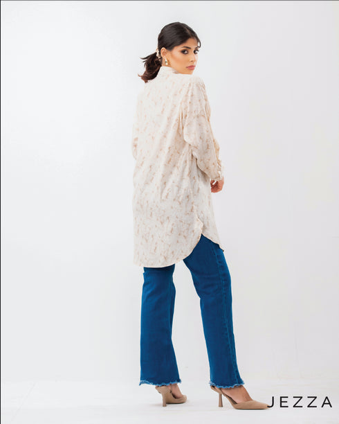 Printed Button-Up Below-Hip Top 62292